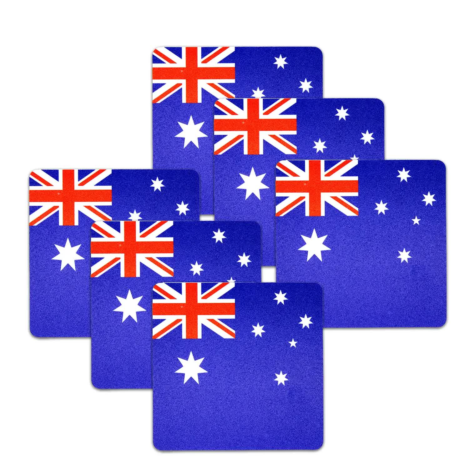 Premium Australia Flag Coasters Set - 6 Pack, 9 x 9cm