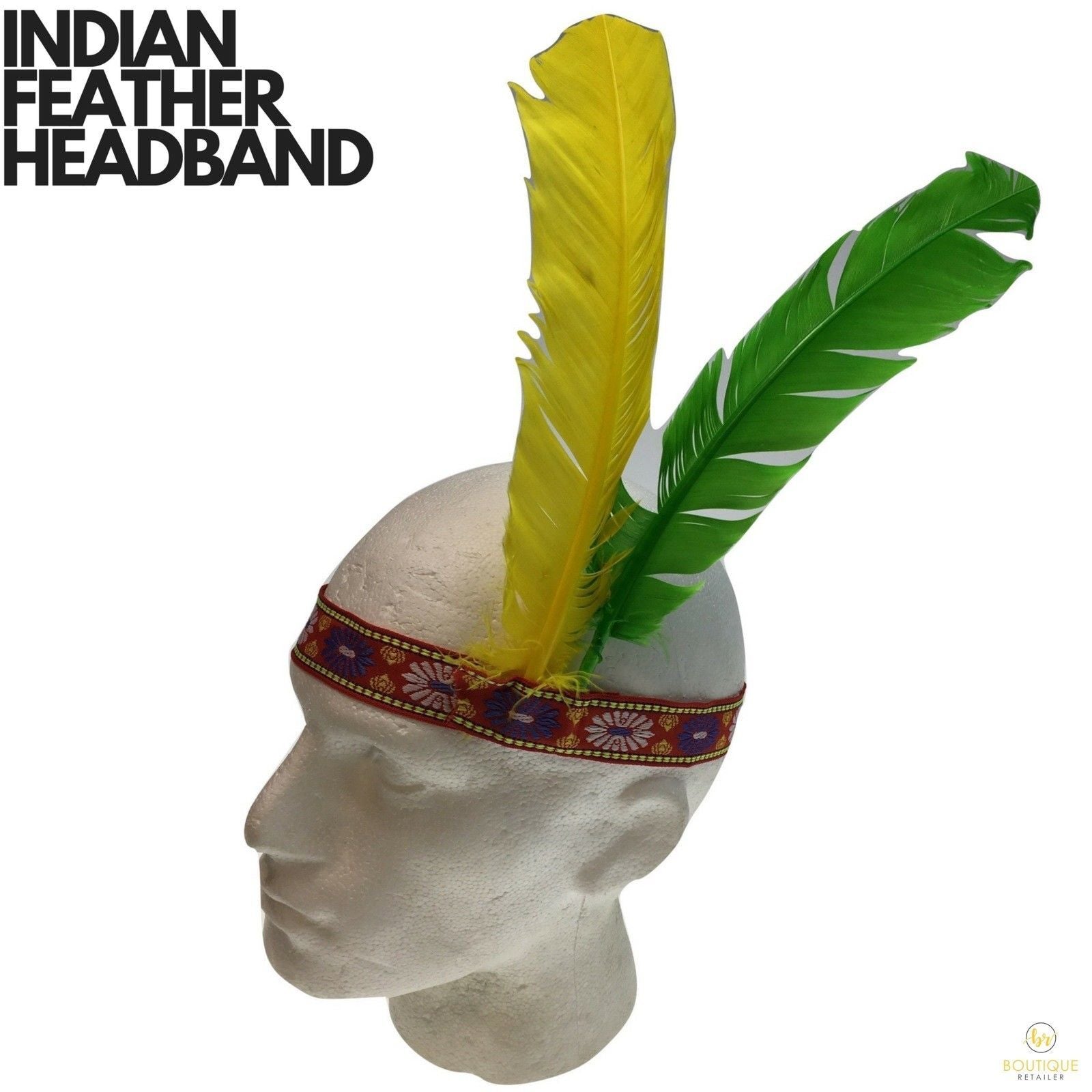 Premium Two Feather Costume Headband with Elastic Fit
