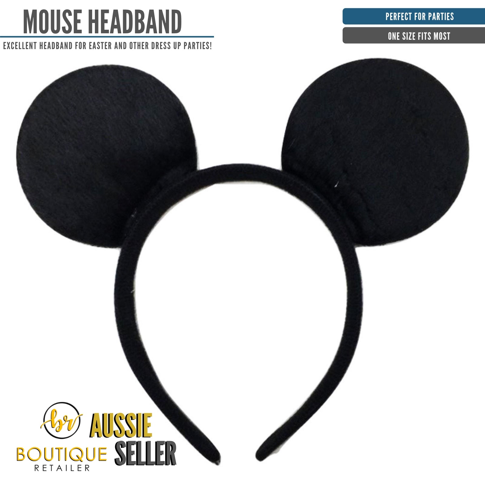 Premium Mouse Ears Headband Costume Accessory - Black