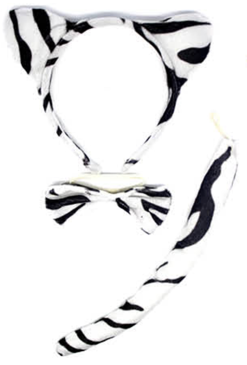 ZEBRA EARS HEADBAND w Bow Tail Animal Costume Halloween Party Hair Accessory - SuperSaverAU - view 1