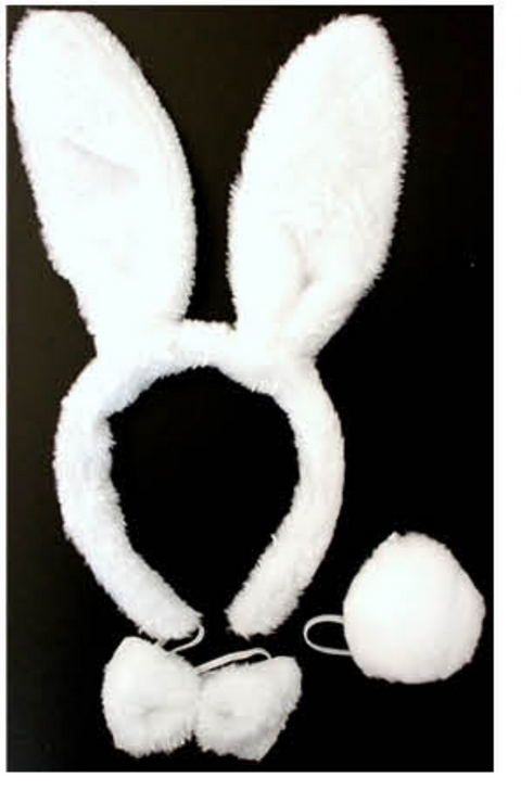 WHITE RABBIT EARS HEADBAND w Bow Tail Animal Costume Halloween Party Hair Accessory - SuperSaverAU - view 1