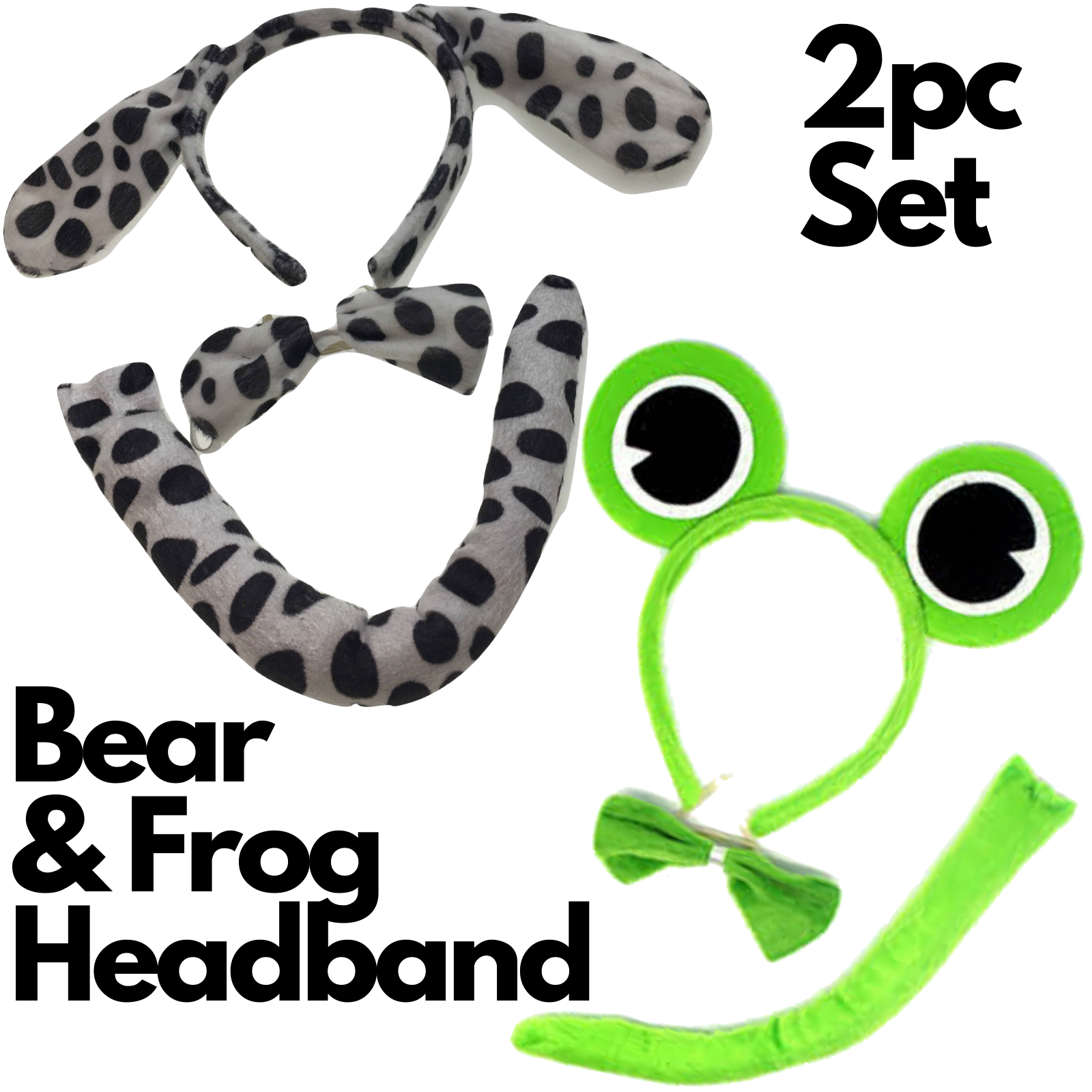 Premium Animal Headband, Bow Tie & Tail Set - Dog/Frog, 2pc
