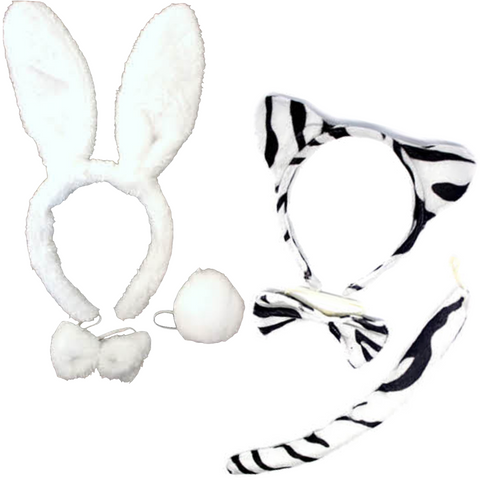 2pc Set Animal Headband w Bow Tail Rabbit + Zebra Ears Costume Halloween Party - SuperSaverAU - view 1