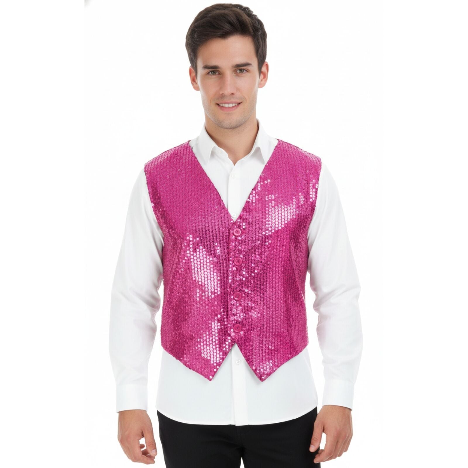Premium Mens Sequin Vest Waistcoat - Pink, One Size