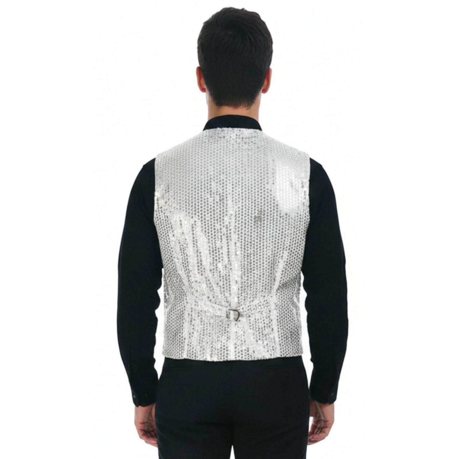 Premium Mens Sequin Vest Waistcoat - Silver, One Size