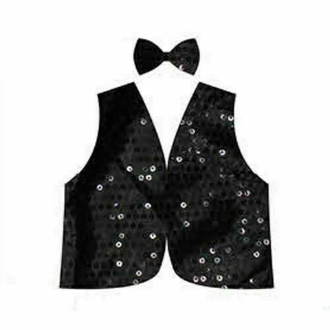 Kids Sequin Vest Bow Tie Set Costume 80s Party Dress Up Waistcoat - Black - SuperSaverAU - view 1