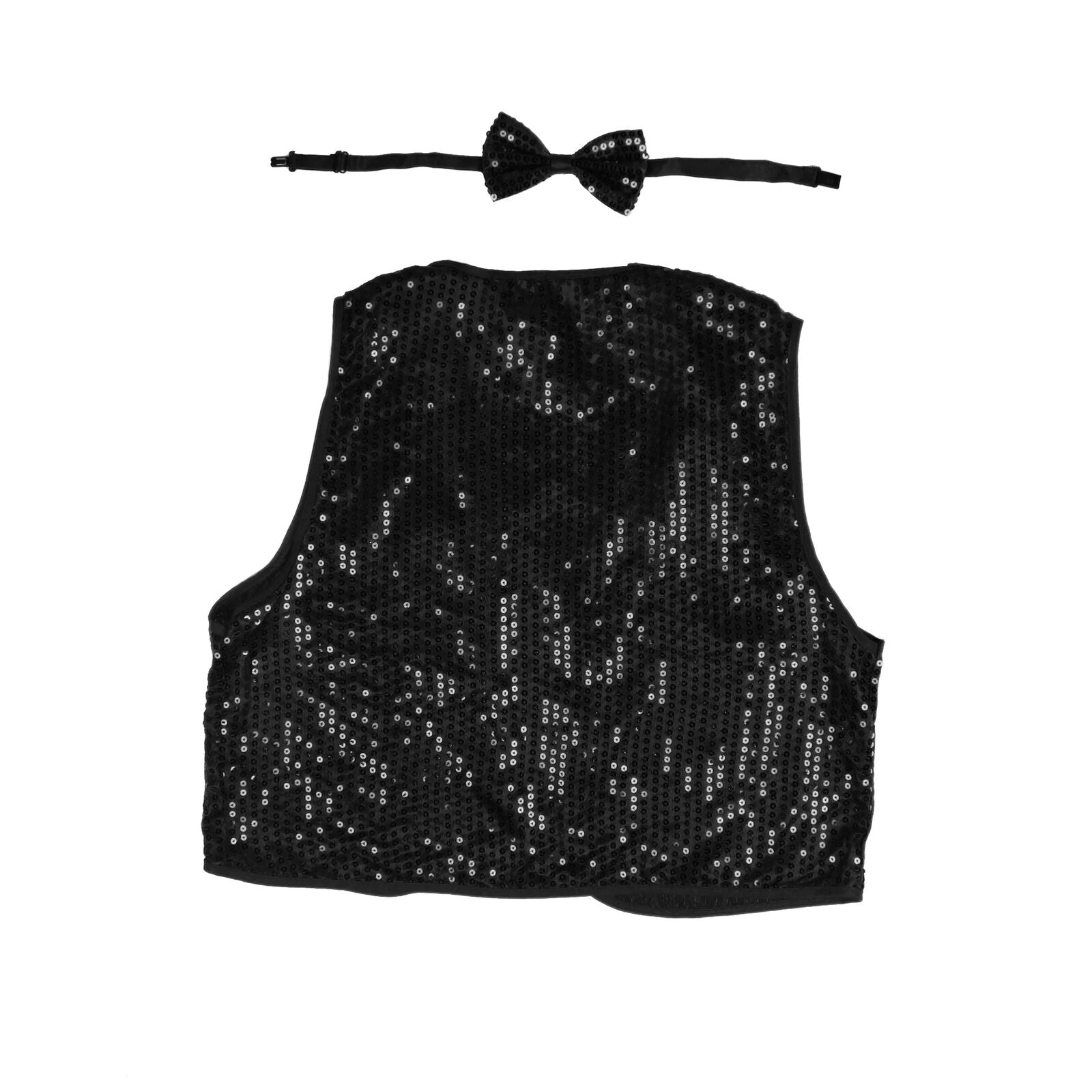 Kids Sequin Vest Bow Tie Set Costume 80s Party Dress Up Waistcoat - Black - SuperSaverAU - view 2
