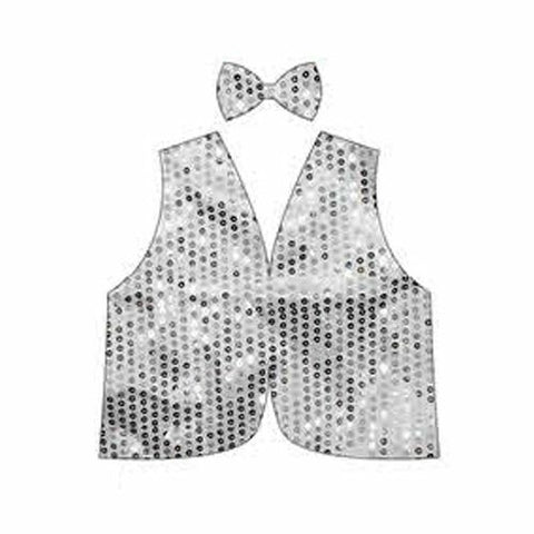 Premium Kids Sequin Vest & Bow Tie Set - Silver