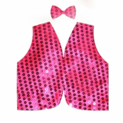 Kids Sequin Vest Bow Tie Set Costume 80s Party Dress Up Waistcoat - Hot Pink - SuperSaverAU - view 1