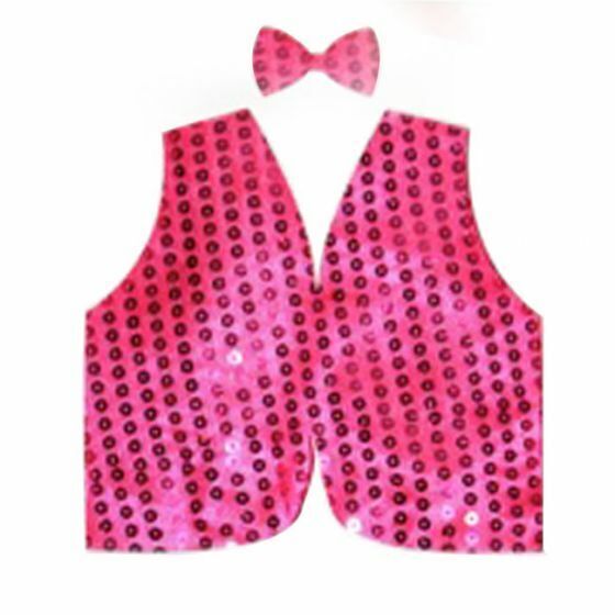 Kids Sequin Vest Bow Tie Set Costume 80s Party Dress Up Waistcoat - Hot Pink - SuperSaverAU - view 1