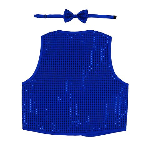 Kids Sequin Vest Bow Tie Set Costume 80s Party Dress Up Waistcoat - Blue - SuperSaverAU - view 1