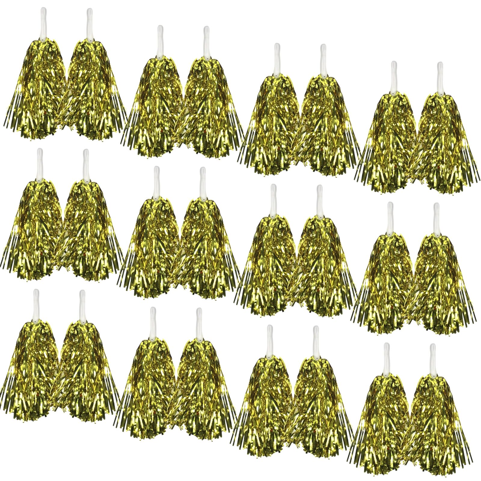 Premium Metallic Cheerleading Pom Poms with Easy-Grip Handles - Yellow, Set of 12 Pairs