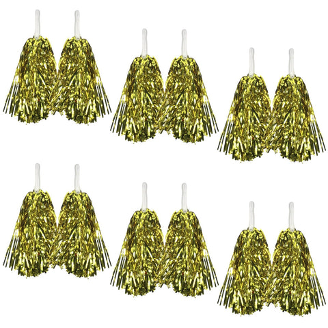 Premium Metallic Cheerleading Pom Poms with Easy-Grip Handles - Yellow, Set of 6 Pairs