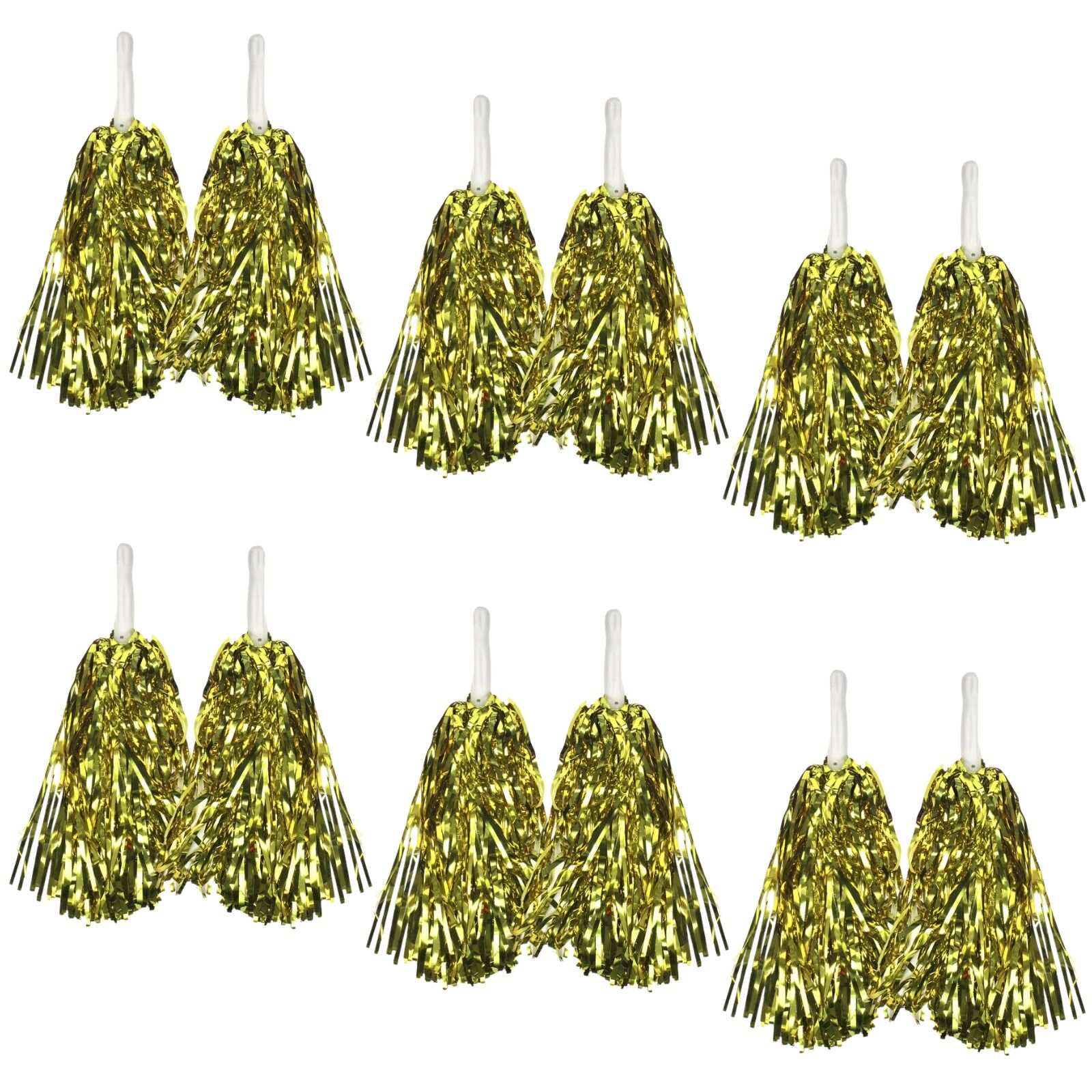 Premium Metallic Cheerleading Pom Poms with Easy-Grip Handles - Yellow, Set of 6 Pairs