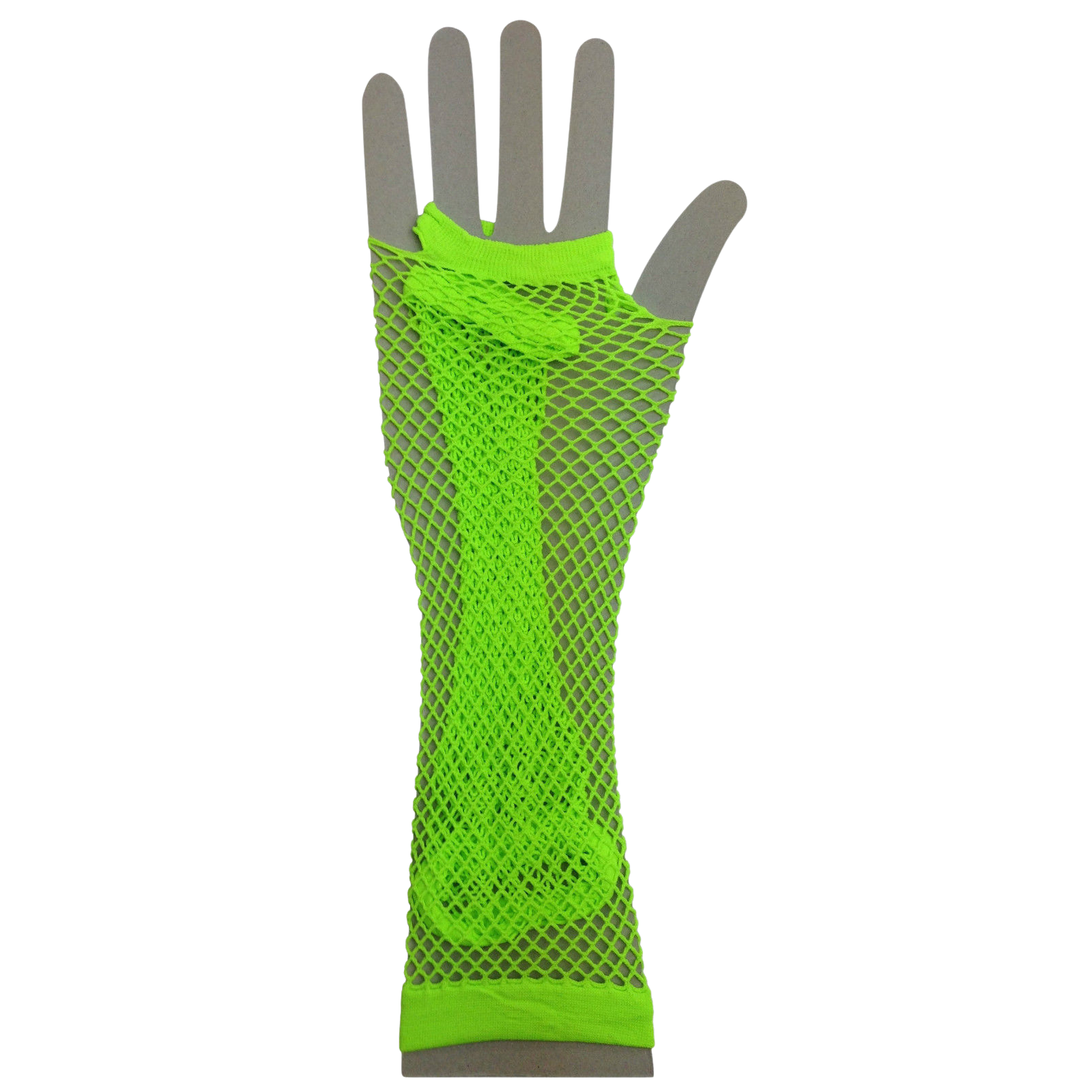 Long Elbow Length Fishnet Gloves Fingerless 70s 80s Womens Costume Party Dance in Fluro Green - SuperSaverAU - view 2