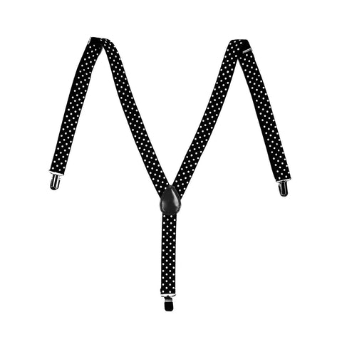 Premium Men's Black White Polka Dot Adjustable Y Back Suspenders