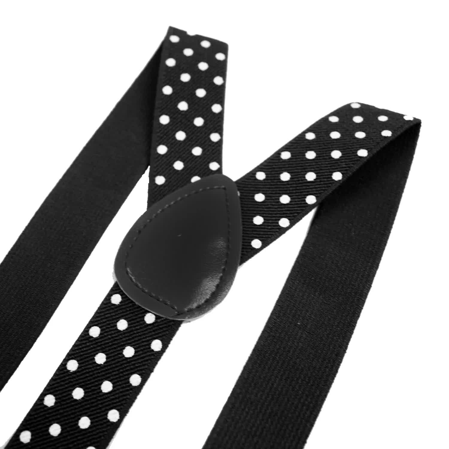 Premium Men's Black White Polka Dot Adjustable Y Back Suspenders
