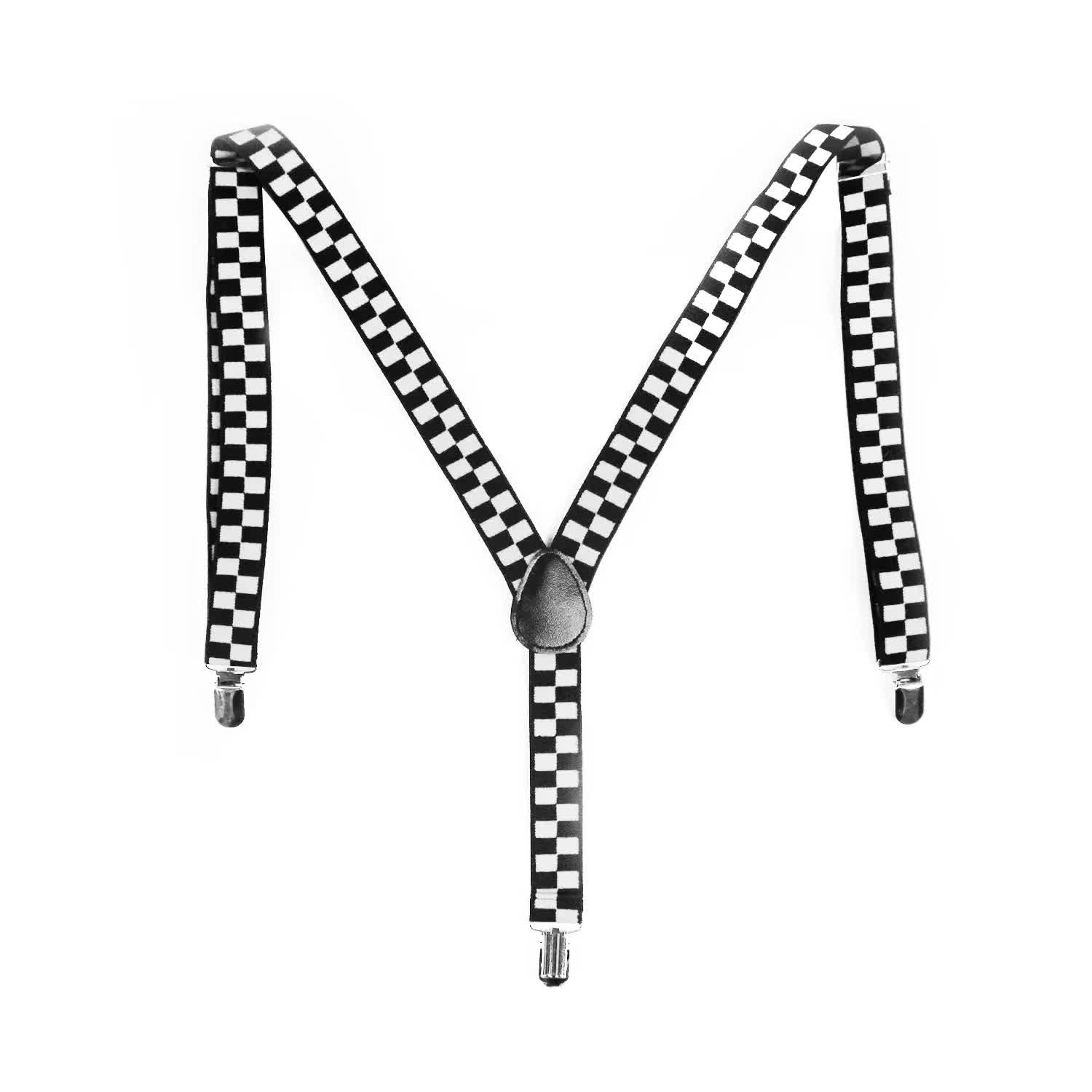 Premium Men's Black White Checkered Adjustable Y Back Suspenders