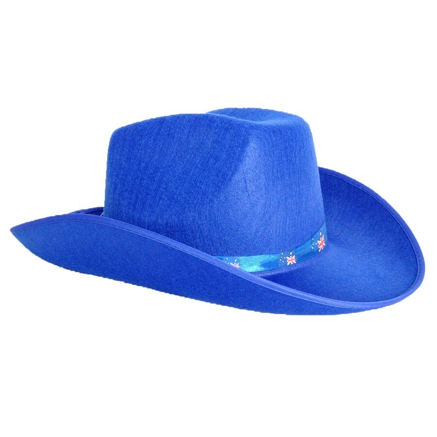Premium Blue Felt Cowboy Hat with Australian Flag Ribbon