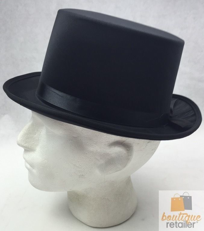 SATIN TOP HAT Costume Party Cap Fancy Dress Trilby Fedora One Size - Black - SuperSaverAU - view 4