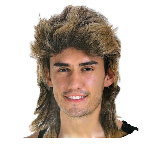 Mullet Wig Hair Costume Party Dress Up 70s 80s Aussie Bogan Rock - Golden Blonde - SuperSaverAU - view 1