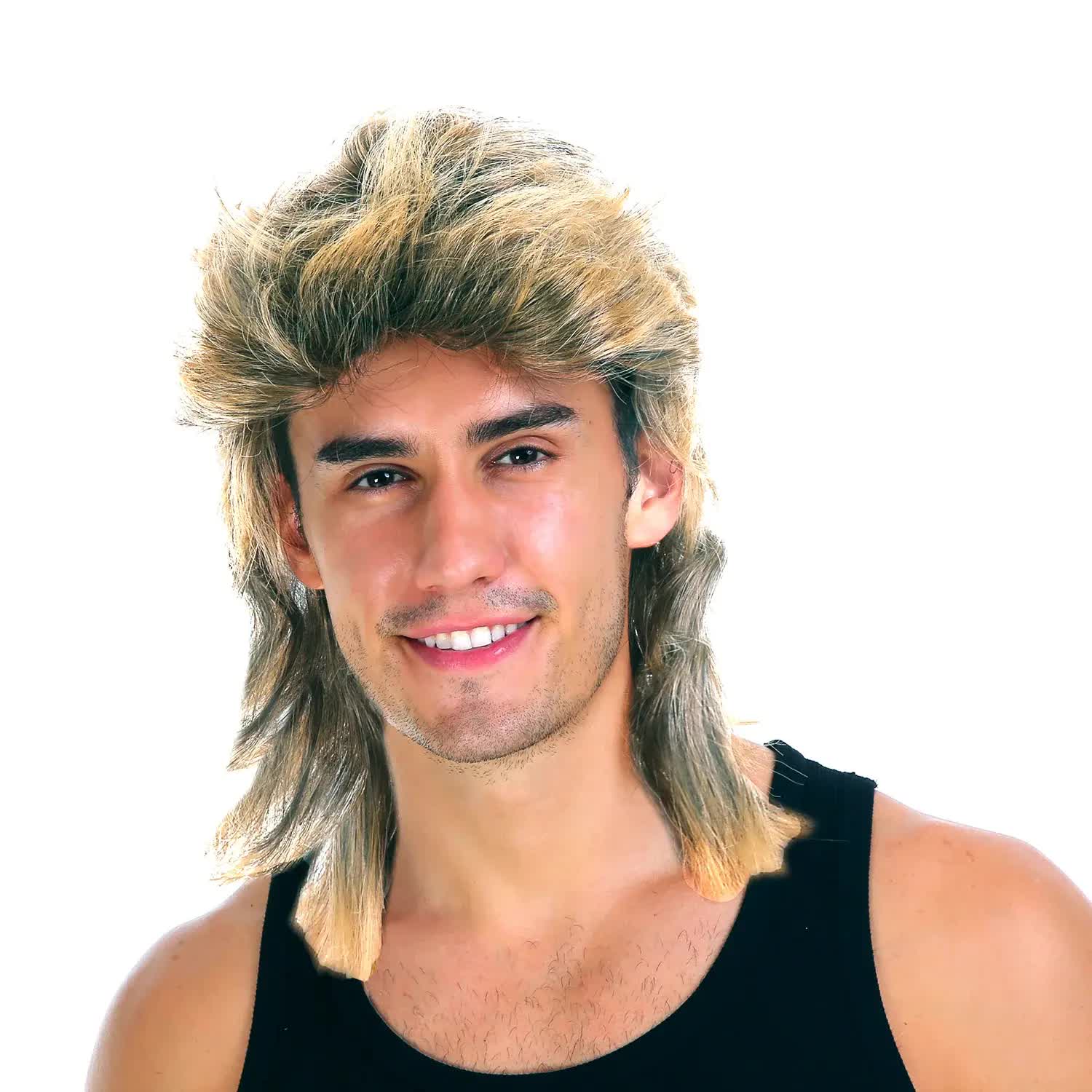 Mullet Wig Hair Costume Party Dress Up 70s 80s Aussie Bogan Rock - Golden Blonde - SuperSaverAU - view 2