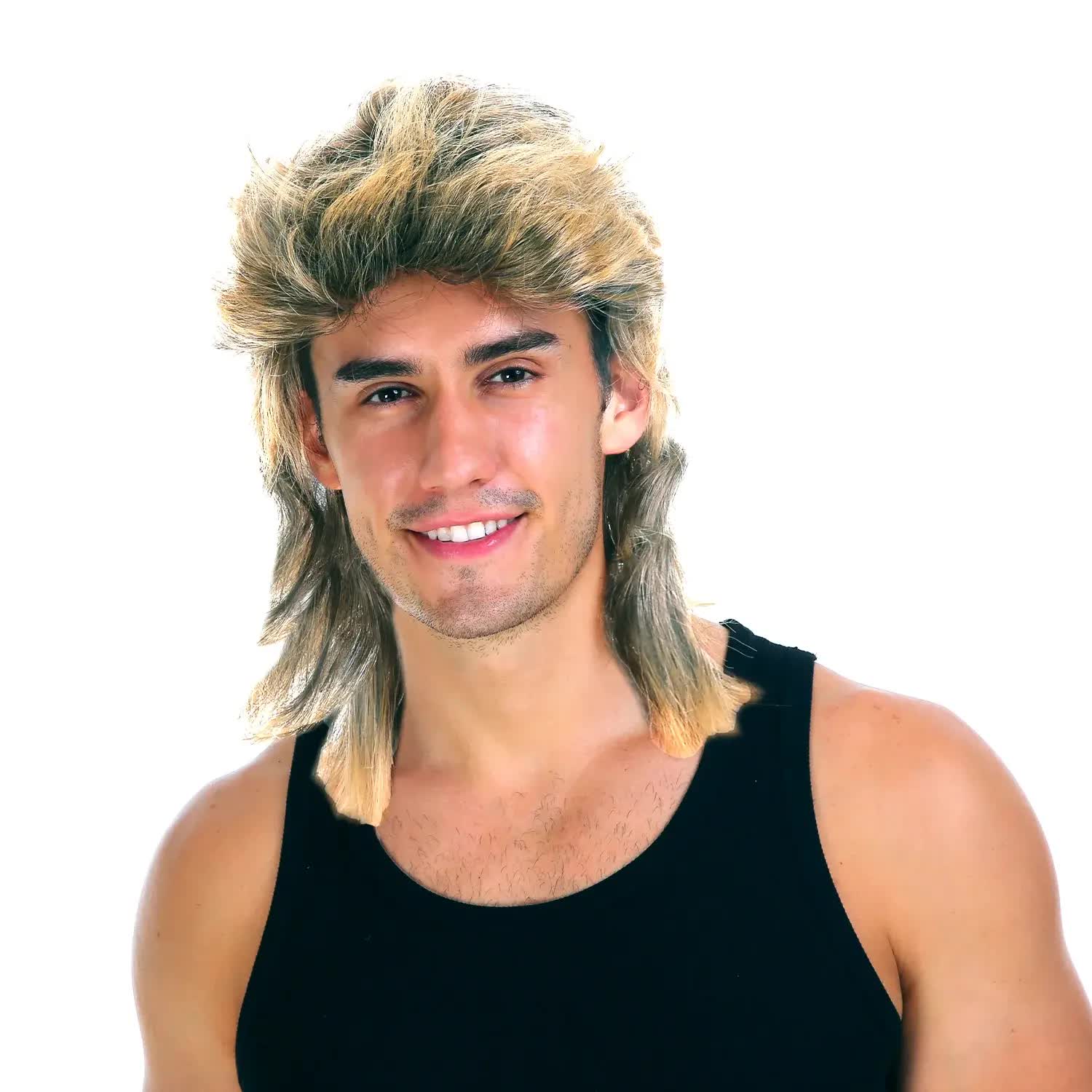 Mullet Wig Hair Costume Party Dress Up 70s 80s Aussie Bogan Rock - Golden Blonde - SuperSaverAU - view 3