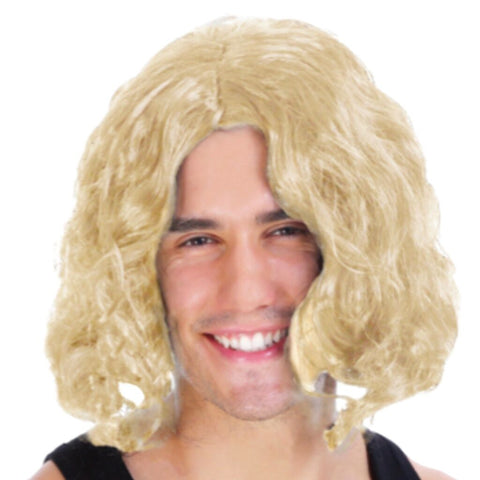 MENS WAVY WIG Curly Long Hair Disco Punk Rock Party Costume 60s 70s - Blonde - SuperSaverAU - view 1