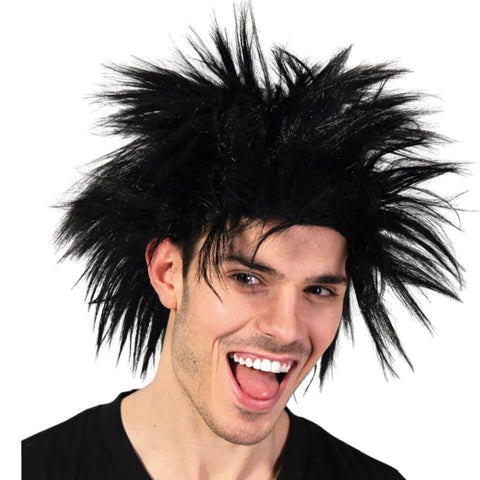 Premium Spiky Rockstar Wig for 70s/80s Costume - Black