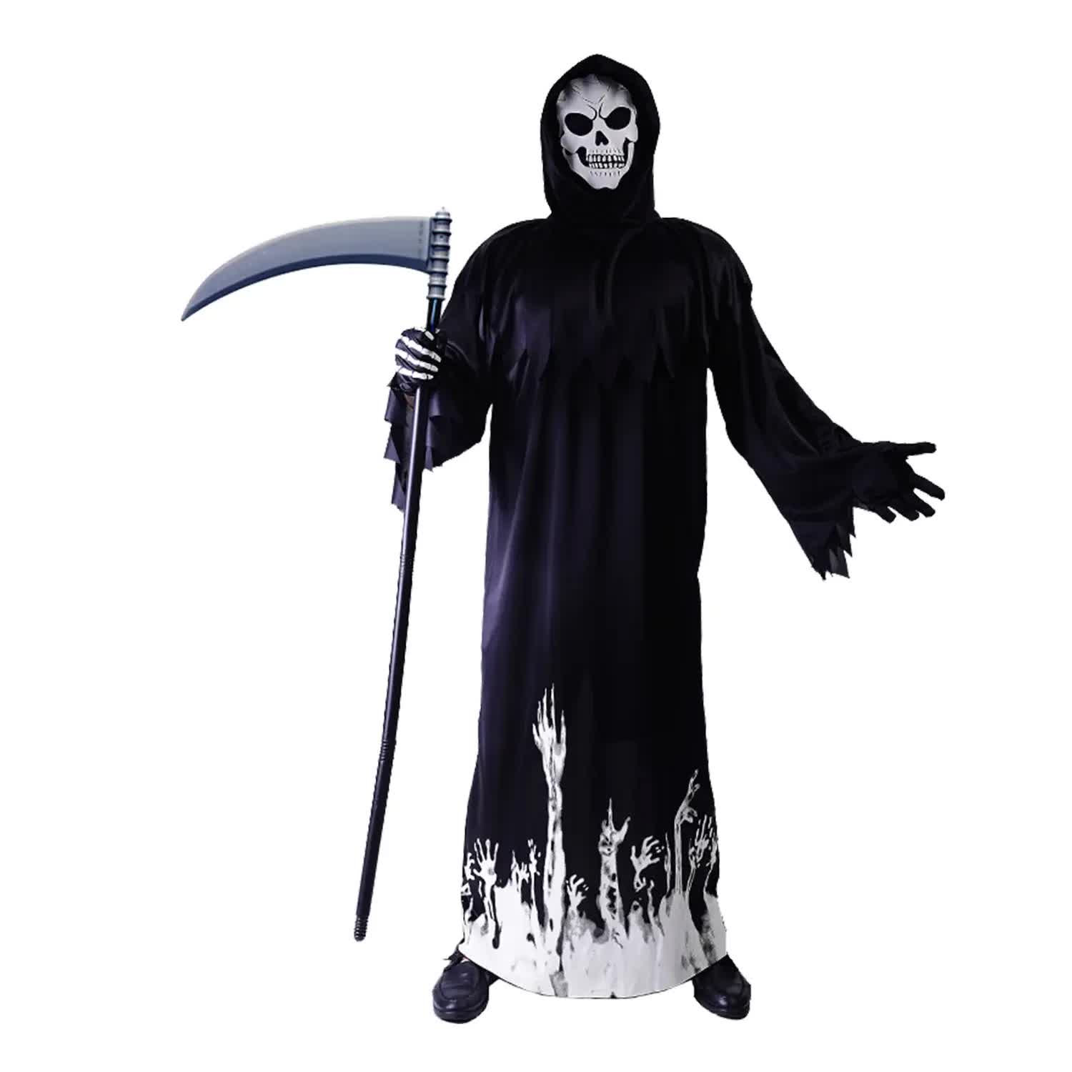 Scary Adult Glow in the Dark Party Costume Skeleton Reaper Halloween - SuperSaverAU - view 1