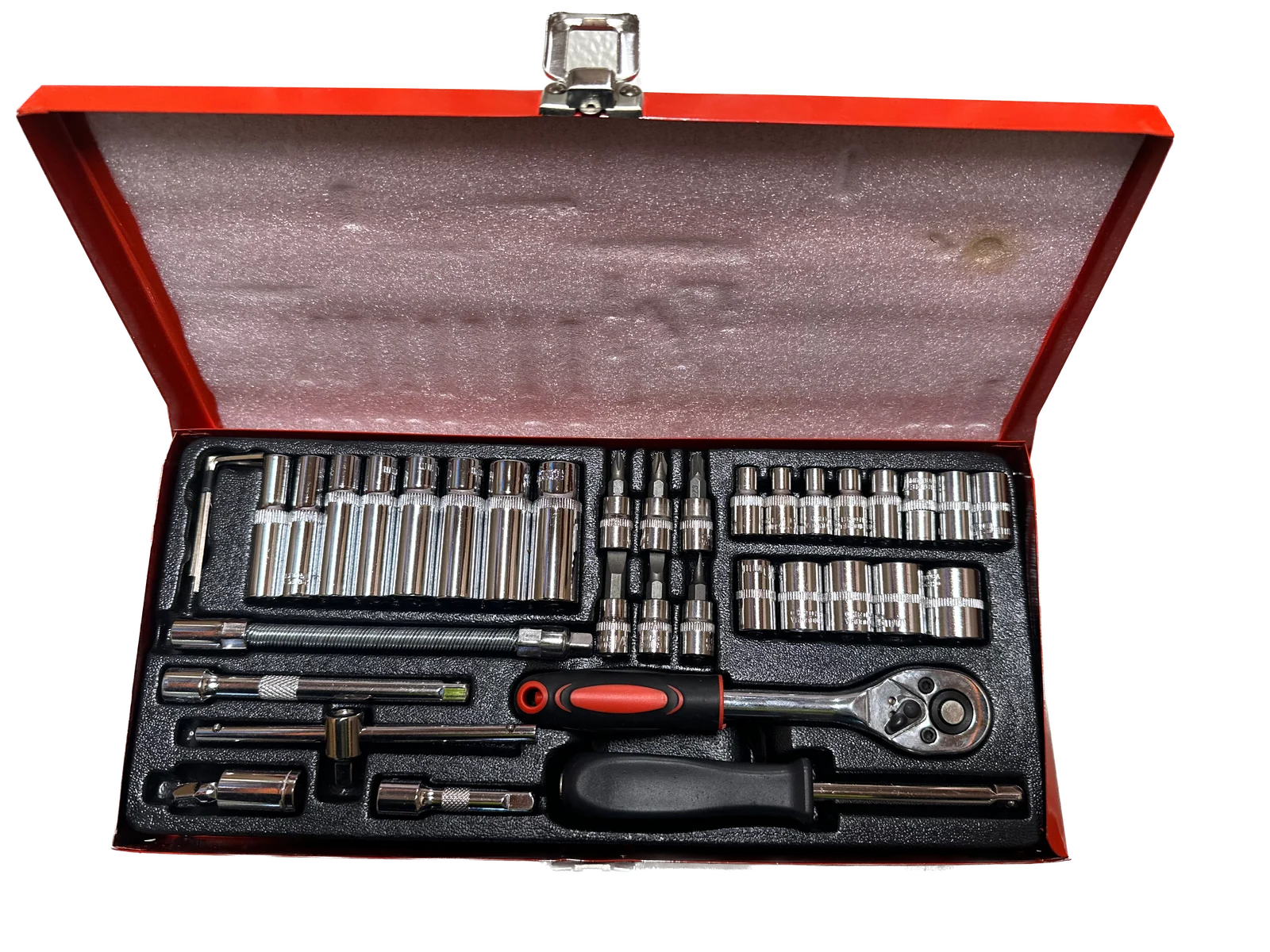 Premium 37 Piece Ratchet Socket Wrench Set with Steel Box