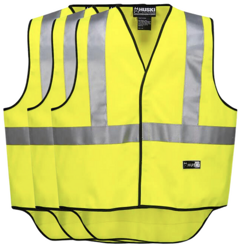 HUSKI Hi Vis Patrol Vest with 3M Reflective Tape - Yellow, L, 3 Pack