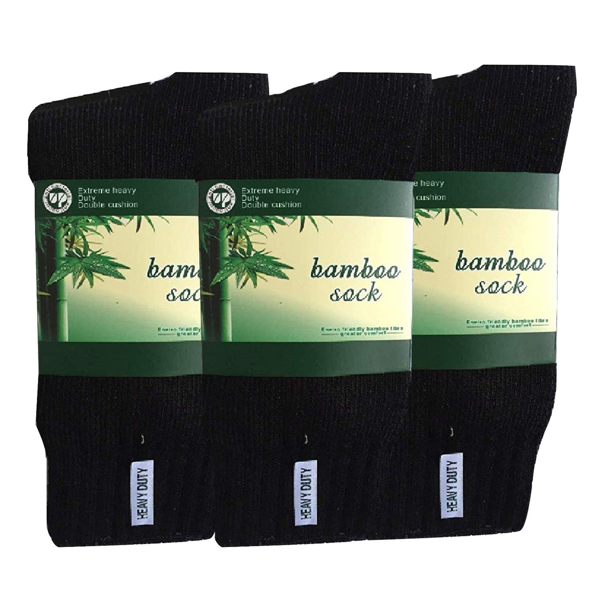 Premium 3 Pair Men's Black Bamboo Rich Heavy Duty Work Socks 6-11