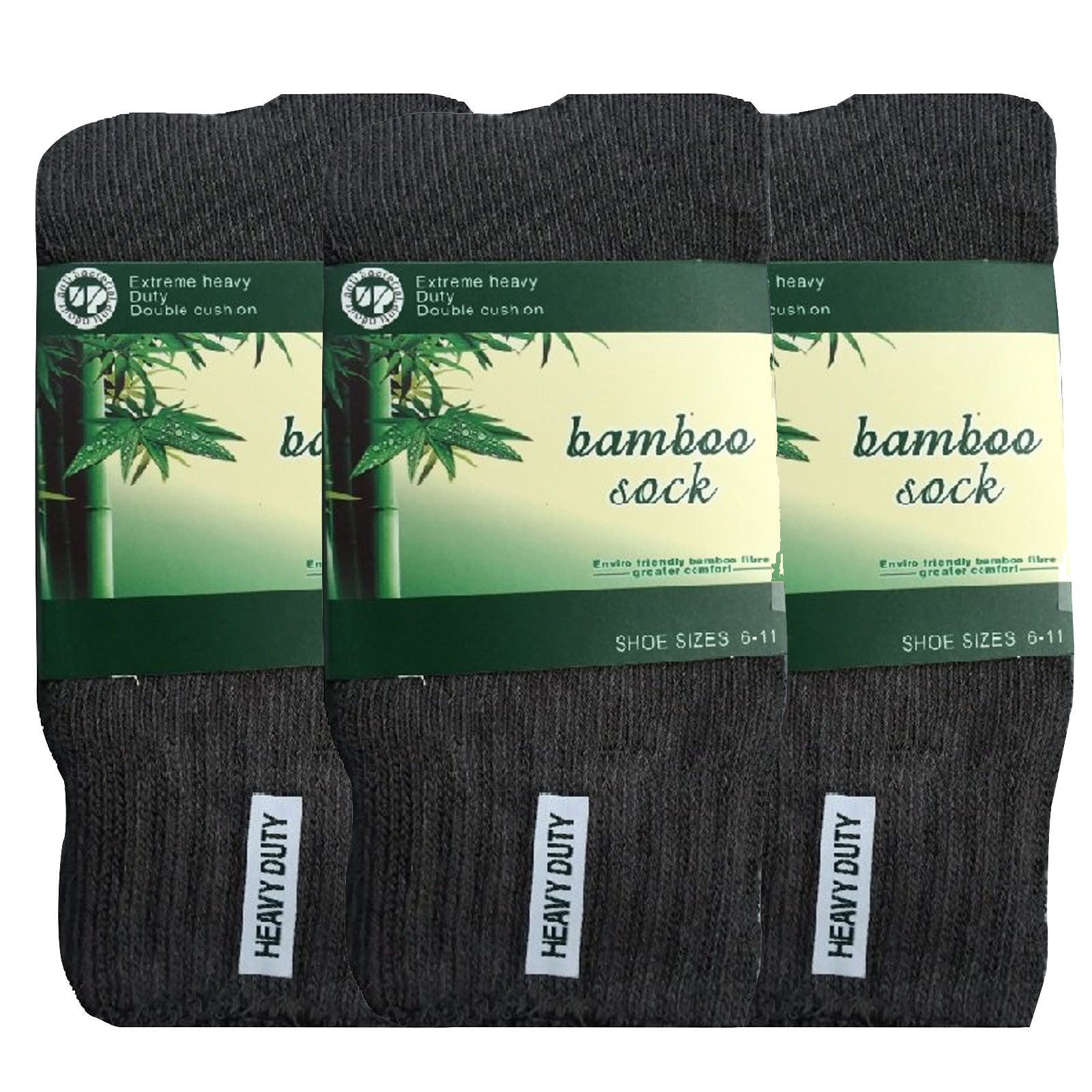 Premium 3 Pair Men's Charcoal Grey Bamboo Rich Heavy Duty Work Socks 6-11