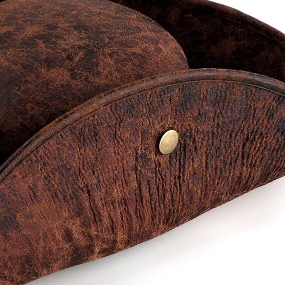 Premium Durashape Brown Pirate Tricorn Hat - Faux Leather