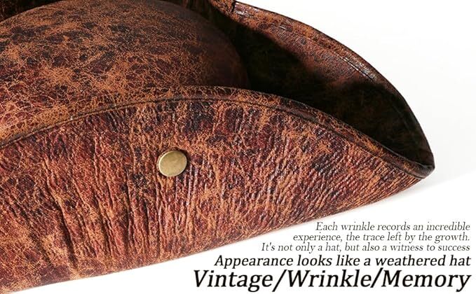 Premium Durashape Brown Pirate Tricorn Hat - Faux Leather