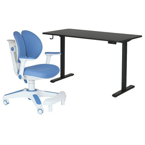 Ergonomic Kids Study Chair & Electric Standing Desk Set - Blue & Black - SuperSaverAU - view 1