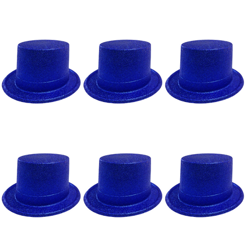 Premium Glitter Top Hats - Blue, 6 Pack