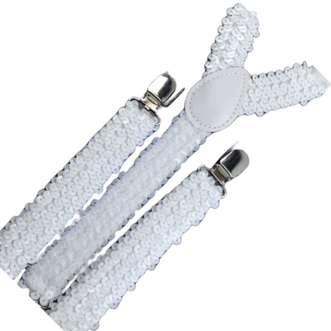 Premium 6 Pack Men's White Sequin Adjustable Y Back Suspenders