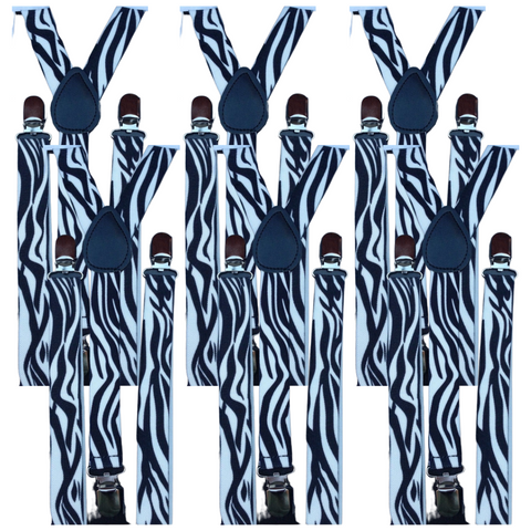 Premium 6 Pack Men's Zebra Adjustable Y Back Suspenders