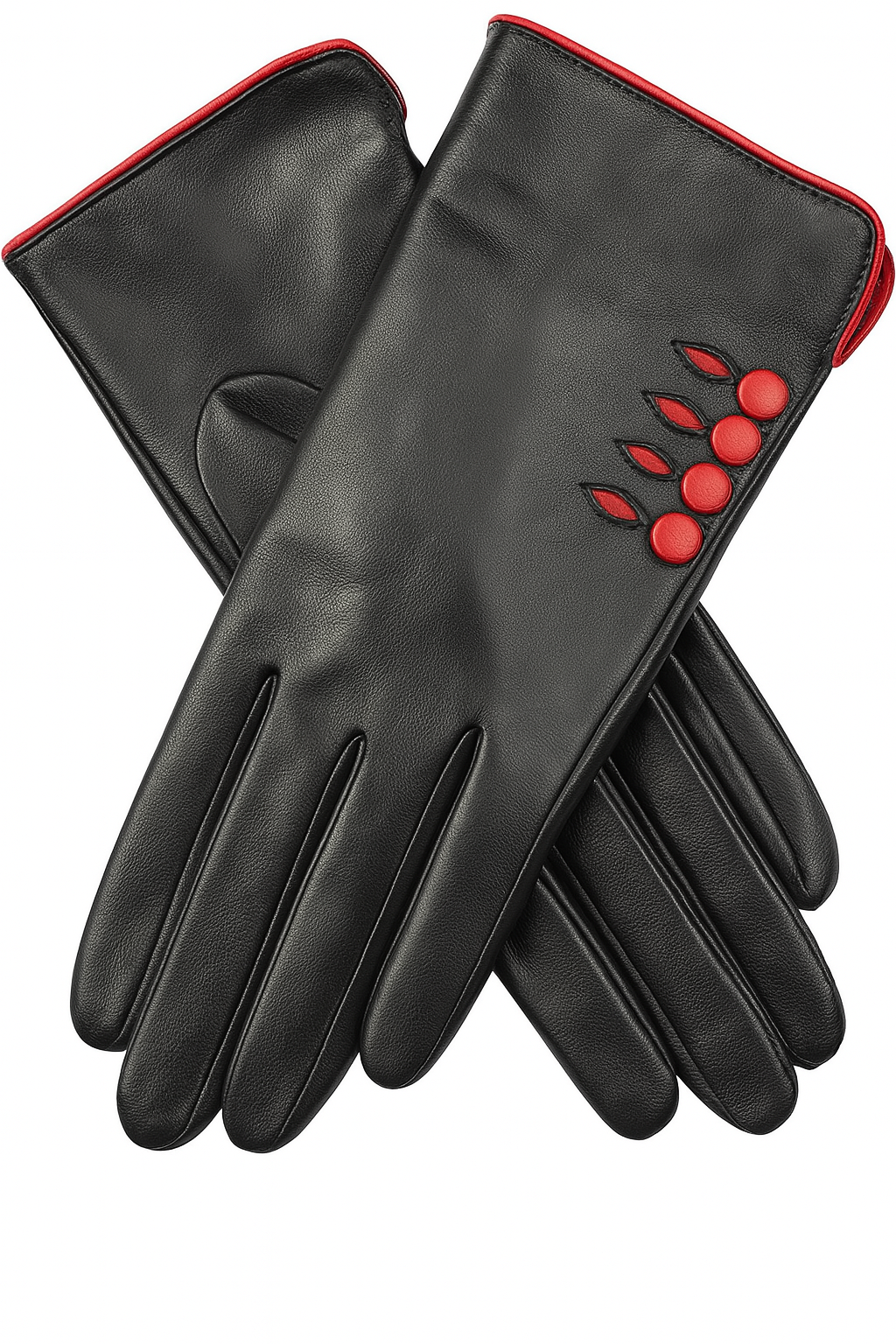 Dents Women's Leather Gloves with Button Detail - Black/Berry - Medium