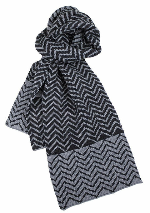 Dents Zig Zag Two-Tone Knit Winter Scarf - Black/Charcoal