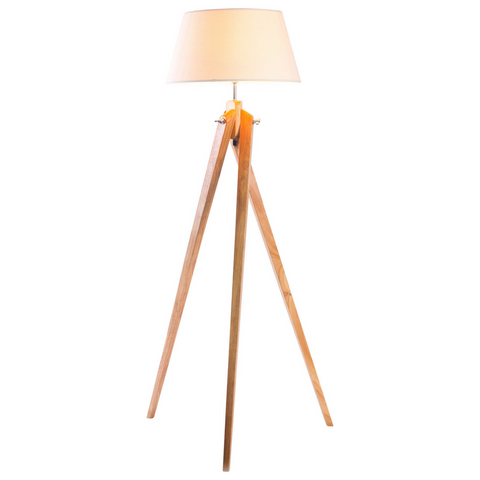 Large Tripod Floor Lamp 144.5cm with Linen Shade, Bamboo Wood Base, Retro Design - SuperSaverAU - view 1