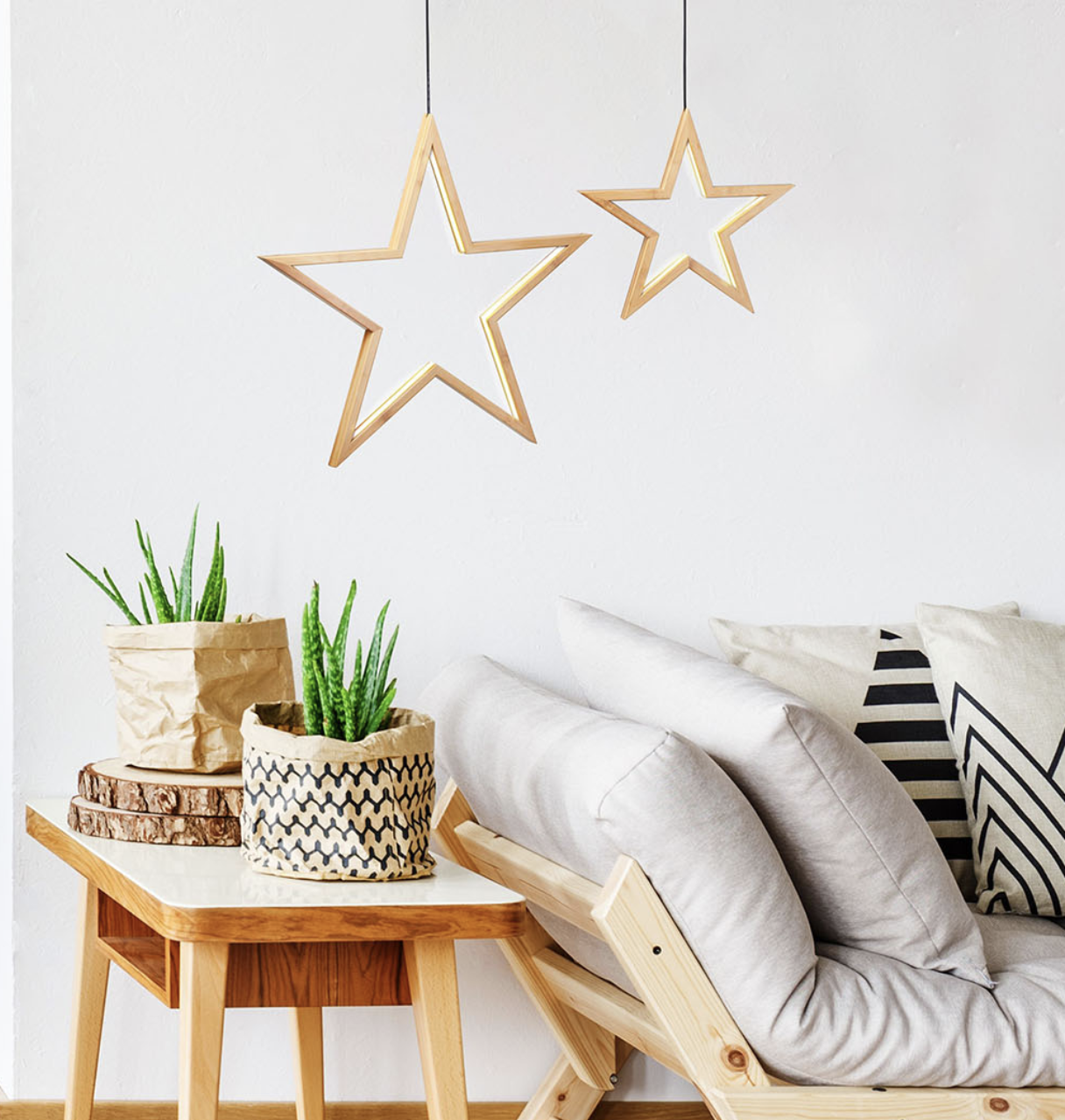 Ceiling Bamboo Star LED Hanging Lamp - 30 x 32 x 3 cm - Natural Home Decor - SuperSaverAU - view 3
