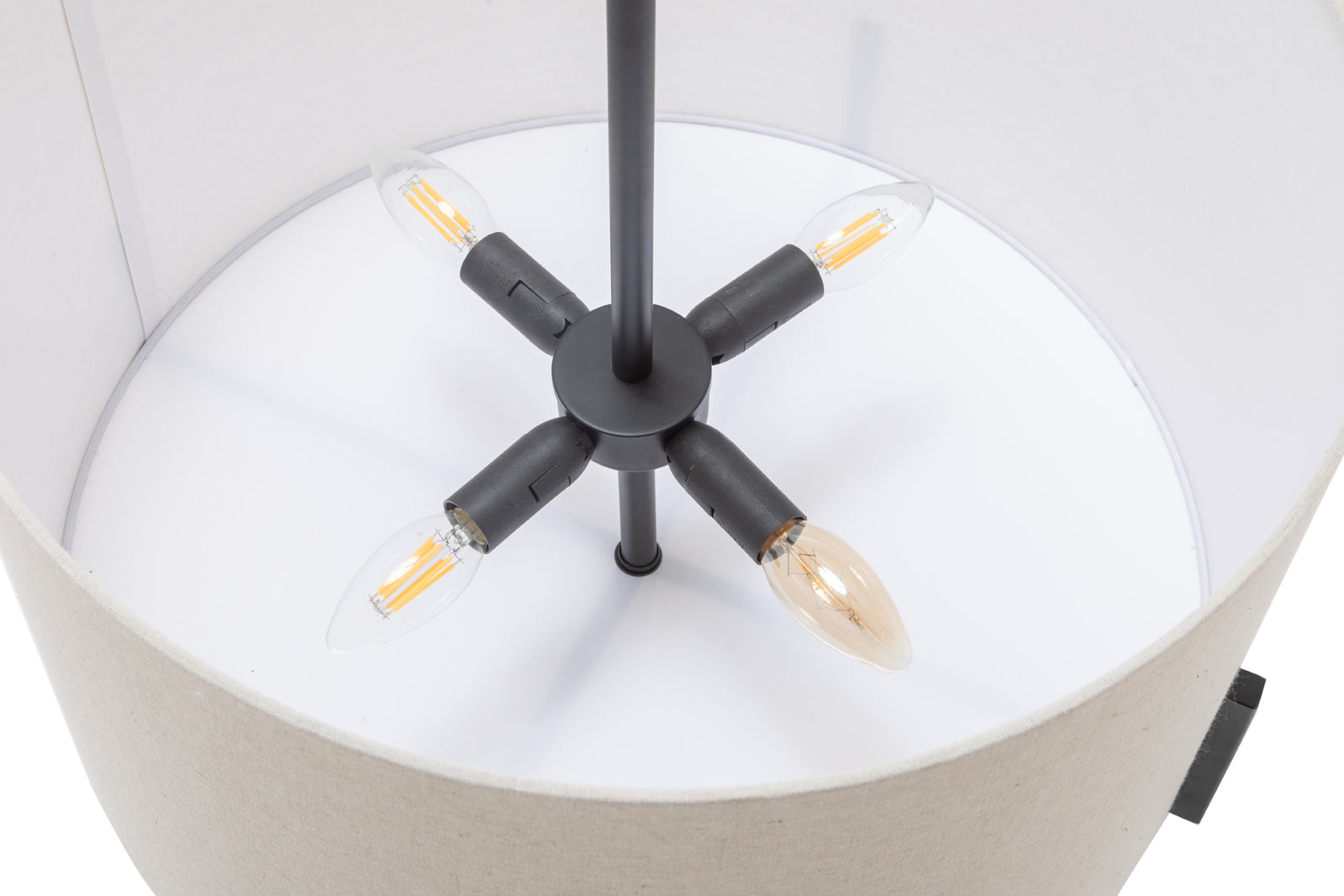 Premium Scandi Metal Pendant Lamp with Linen Shade - Matte Black