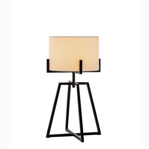 Square-Edged Metal Dimmable Table Lamp 62cm H - Matte Black with Linen Shade - SuperSaverAU - view 1