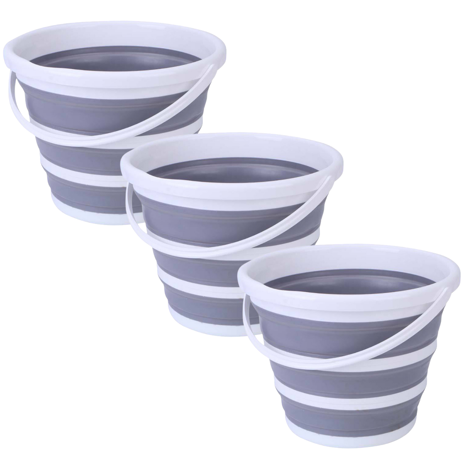 10L Foldable Collapsible Bucket Silicone for Hiking, Camping, Fishing - Grey/White - SuperSaverAU - view 1