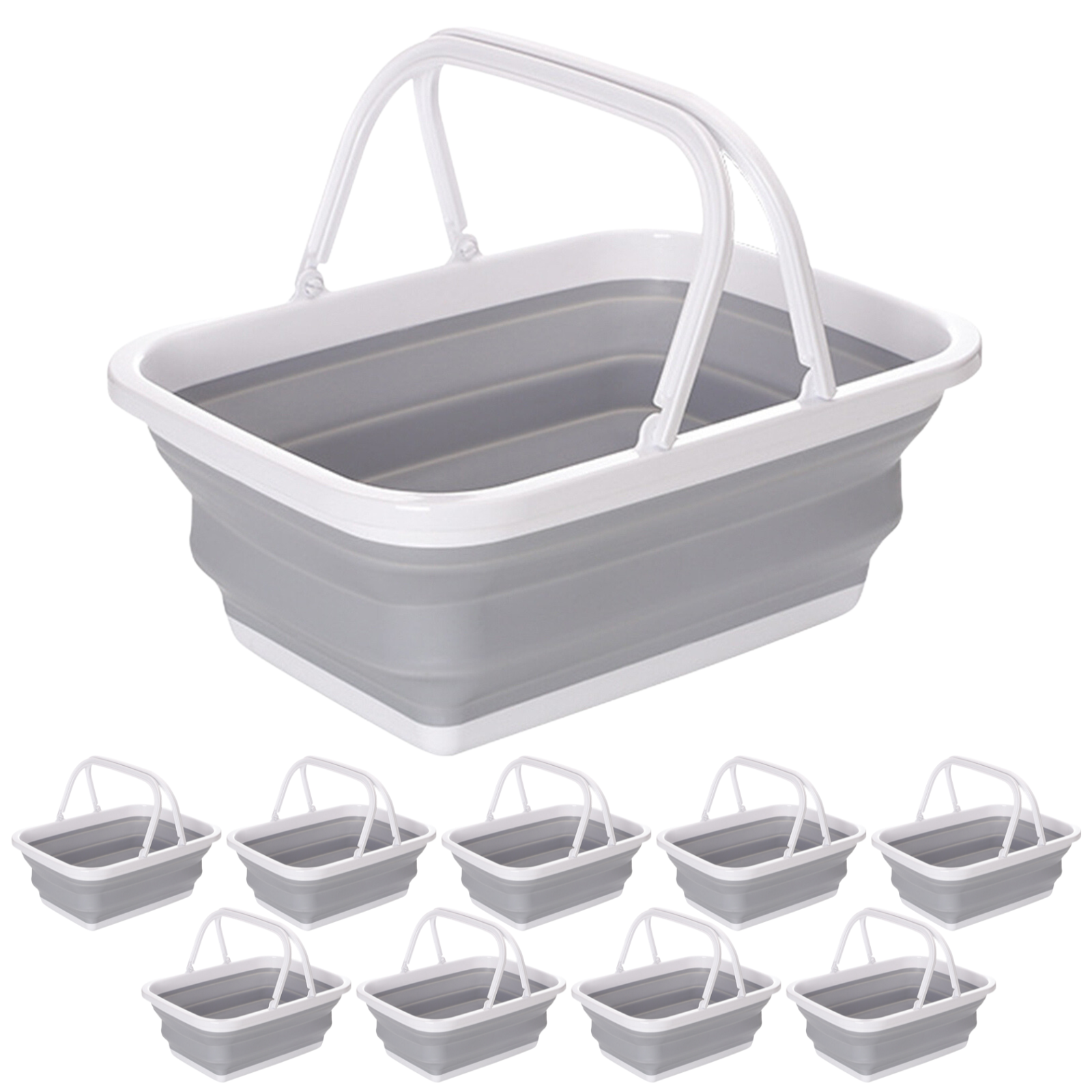 Premium Collapsible Laundry Basket with Handles - Grey/White, 9L, 10 Pack