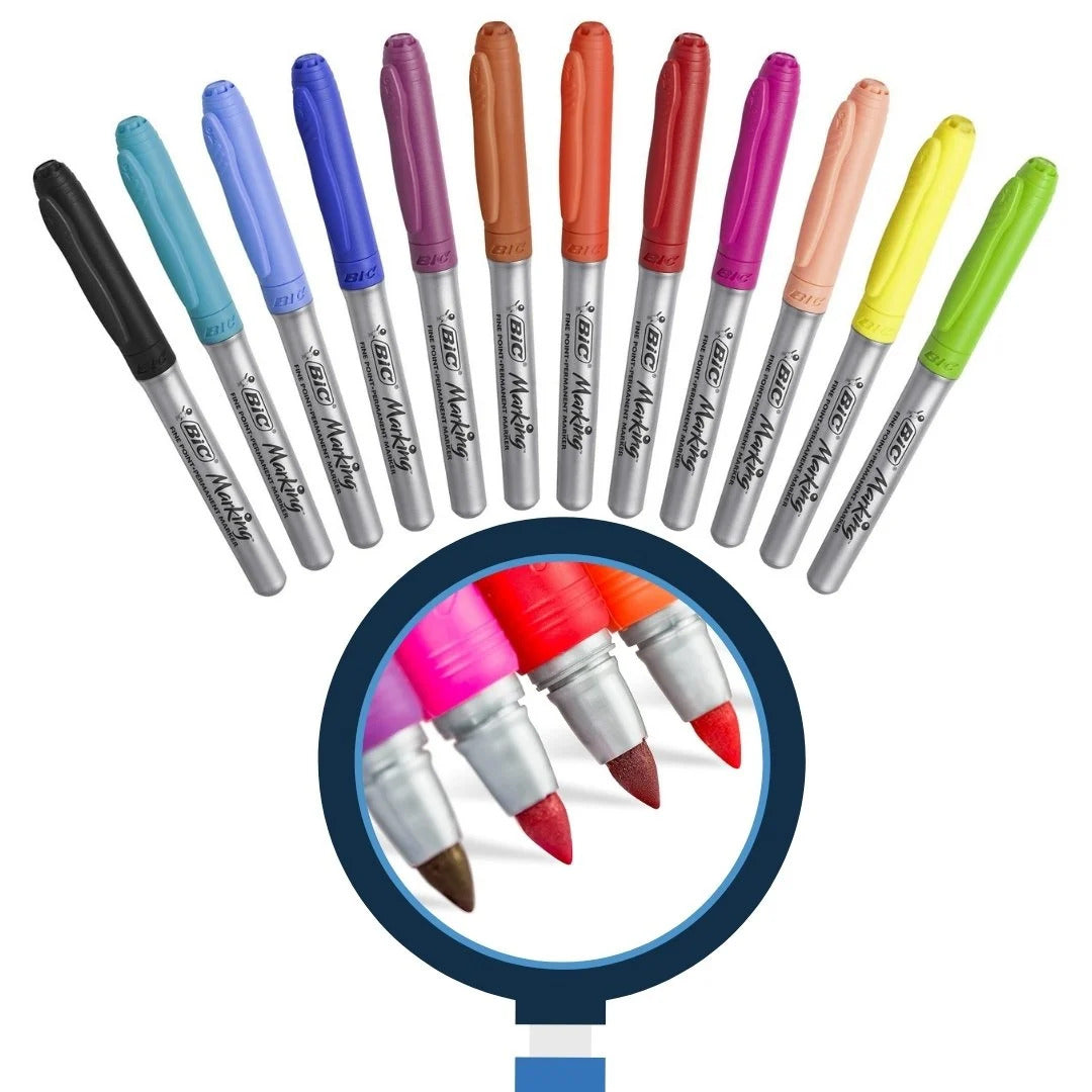 BIC Marking Permanent Markers - 12 Assorted Colours, Low-Odour, Quick-Drying - SuperSaverAU - view 2