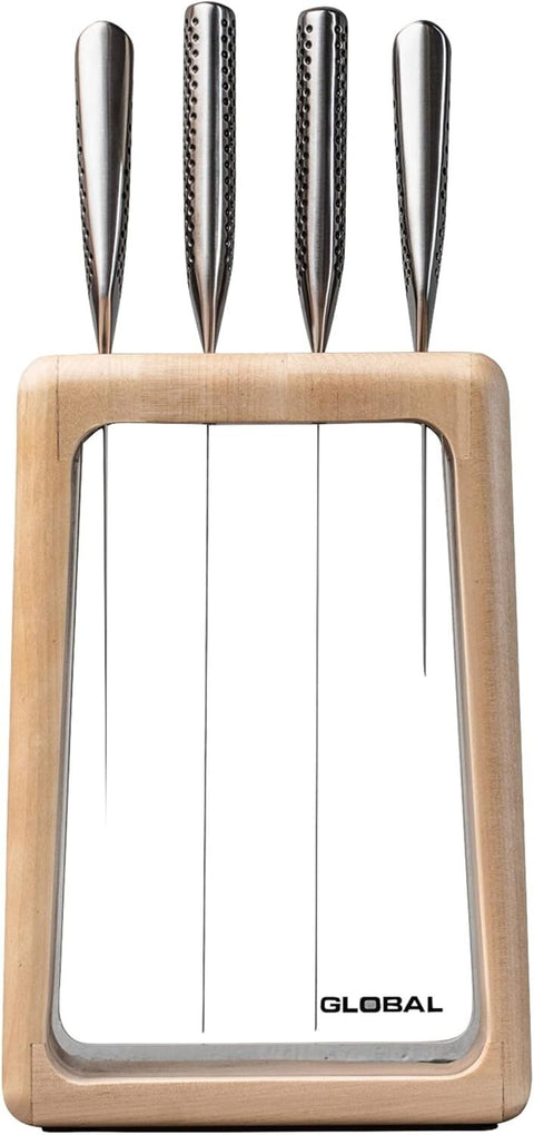 Global Hashira 5-Piece Japanese Knife Block Set - CROMOVA 18 Stainless Steel, Maple - SuperSaverAU - view 1